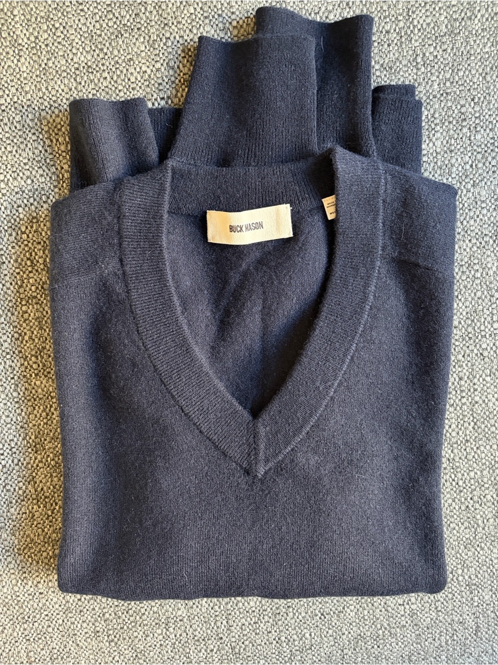 Buck Mason Navy Blue V-Neck Sweater